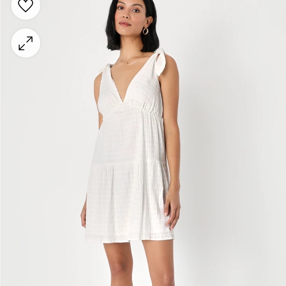 Lulu’s Daydream Aura White Embroidered Tie-Strap Babydoll Mini Dress